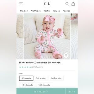 Caden Lane bamboo Berry Happy convertible zip romper 0-3